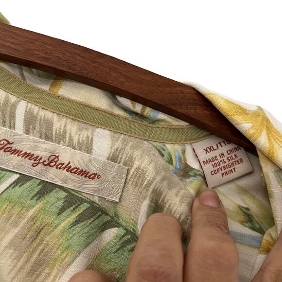 Tommy Bahama Men Beige Bamboo Floral Hawaiian Silk Short Sleeve Button Shirt XXL - Picture 2 of 5